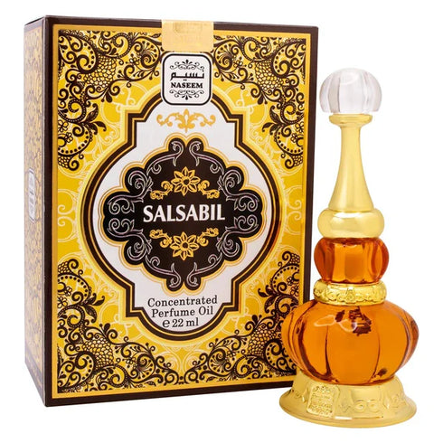 Salsabil concentrated perfume oil with decorative packaging on a white background