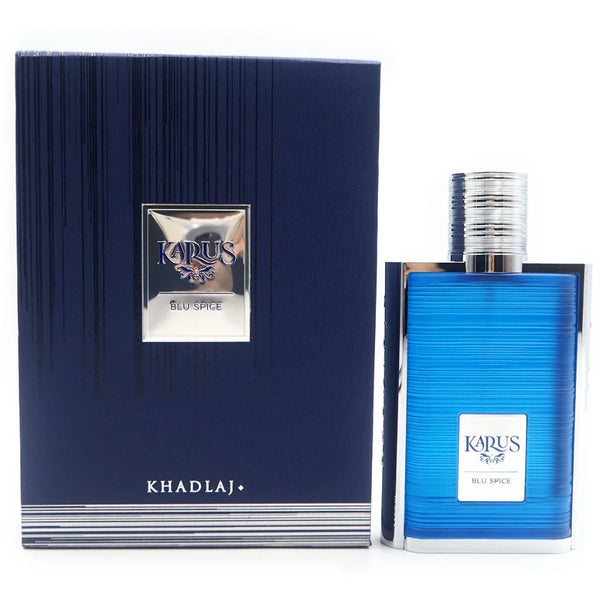 Khadlaj KARUS Blu Spice perfume bottle and packaging on a white background